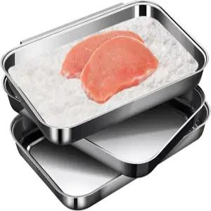 JMUSTTBO 3Pcs 스테인리스 스틸 빵 굽는 팬 세트 닭가슴살 연동 포크 커틀릿 피시 칩 등 8.5인치 x 5.8인치