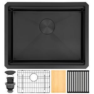 몬신타 블랙 언더마운트 키친 싱크 23인치 x 18인치 16 게이지 SUS304 스테인리스 스틸 워크스테이션 악세사리 6인치 ADA 호환 싱글 볼