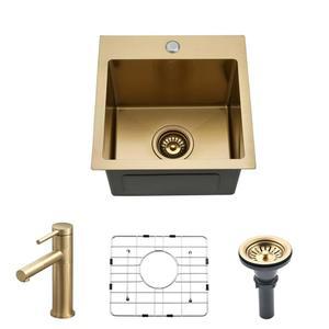수도꼭지 콤보가 있는 바 싱크 골드 13인치 드롭 - BAQTM 13