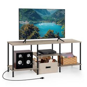 거실 침실 사무실을 위한 수납 3단 TV 콘솔이 있는 50인치 전원 콘센트 소형 엔터테인먼트 센터 스탠드 50 43 40 32인치 TV용 농가 미디어 콘솔 테이블 러스틱 그레이