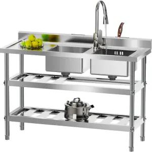 상업용 싱크대 작업대가 있는 3층 스테인리스 스틸 유틸리티 레스토랑 야외 차고 세탁을 위한 수도꼭지가