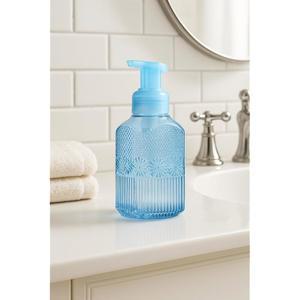 배스 앤 바디 웍스 블루 플로럴 젠틀하고 깔끔한 거품 핸드 비누 디스펜서 욕실이나 주방용 내구성 펌프가 장착된 리필 가능 엠보싱 유리 홀더