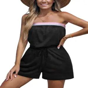 컵쉬 여성 수영복 커버업 스트랩리스 스트레이트 레그 튜브 비치 커버 로퍼