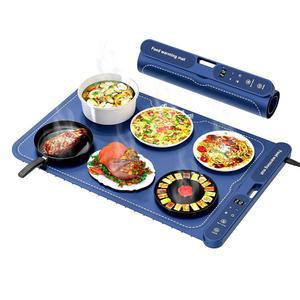 전기 워밍 트레이 음식 매트패스트 7가지 온도 설정 8시간 타이머가 있는 전면 휴대용 롤업 푸드 워머(파란색 24