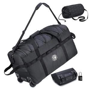 바퀴가 달린 접이식 여행용 더플백 핸들 대형 100L XL 롤링 방수 옥스포드 캐리어 보관가방 조합 자물쇠가 포함된 수하물 배포 가방