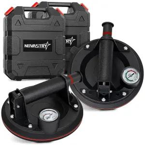 8인치 헤비 듀티 흡입 컵 압력 게이지가 있는 유리 및 타일용 수동 터 600파운드 트 용량 (2 팩) 미끄럼