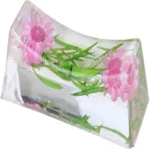 N 아크릴로 된 진짜 꽃이 있는 일본 젓가락 받침대/스푼 포크 나이프 홀더 찾기 (아스파라거스 핑크)