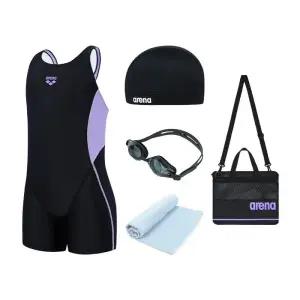 아레나 여아동 반전신 수영복 수모 수경 세트 F363008