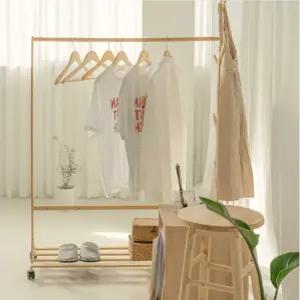 자취방 원룸 인테리어 원목 행거 이동식 바퀴 옷걸이 스탠드형 드레스룸 수납