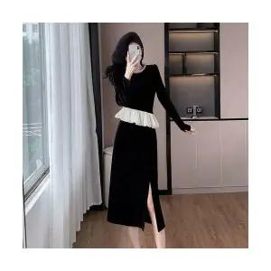 이너 투피스 골드 긴팔 다운 슬림 랩 세트 여자정장세트 정장세트 벨벳 톤 진주 원템1