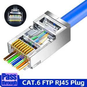 Cat6 패스스루 RJ45 차폐 커넥터 크리스탈 엔드 금도금 8P8C 프 UTP 이더넷 모듈러 플러그