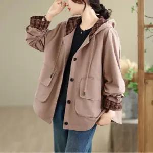 여자 야구 점퍼 후드 코트 가을 체크 투포켓 트렌치 원픽3