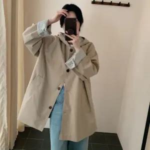 여자 야구 점퍼 후드 트렌치코트 가을 캐주얼 하프 체크 코트 원픽3