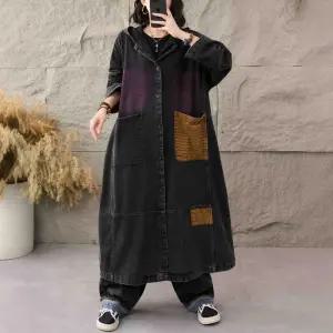 여자 야구 점퍼 데님 트렌치코트 가을 빈티지 중기장 기장 무릎까지 오는 후드 코트 원픽3