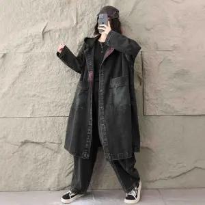 여자 야구 점퍼 데님 트렌치코트 가을 빈티지 하프 빅사이즈 후드 배색 코트 원픽3