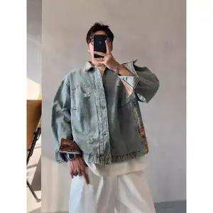 남성 청 춘추 빈티지 야상 청자켓 체크 헤짐 톱 점퍼 원픽3