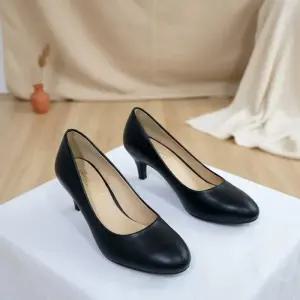 여성용 세련된 미들힐 데일리 펌프스