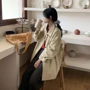 여친 하프 가을 칼라 트렌치코트 긴팔 코트 싱글 OP3