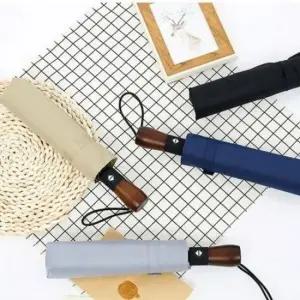 [JED] 자동 손잡이 접이식 우산 원터치 원목 고급 튼튼한 남녀공용 핸들 3단