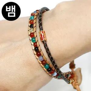 기원 돈붙은 원석 가죽팔찌 뱀띠 십이지간 띠별 팔찌