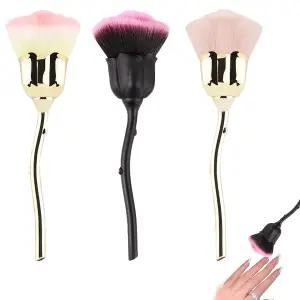 네일 아트 먼지 파우더 리무버 클리너 브러시 3개 로즈 쉐이프 롱 핸들 트리밍 클리닝 메이크업 도구