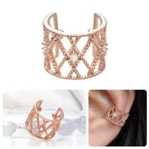 이어커브 격자 큐빅 로즈골드 링 귀찌 이어커프 14KGP