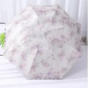 [JED] 3단 차단 겸용 자수 자외선 썬블록 양우산 우산 양산 플라워 레이스 UV 접이식