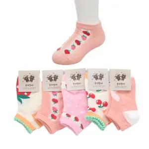 국산 11-12세 초등학생 발목 양말 딸기 발등망사 5켤레 세트