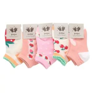 국산 7-8세 초등학생 발목 양말 딸기 발등망사 5켤레 세트