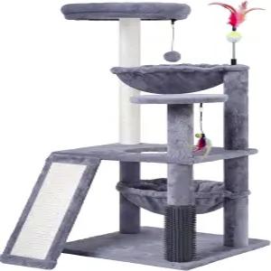 실내 고양이를 위한 익비어 다단계 고양이 나무 큰 해먹과 셀프 그루밍 브러시가 있는 탑 스크래치