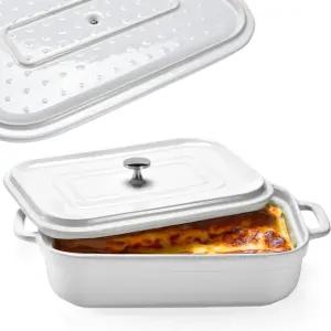 뚜껑이 있는 석기 조리기구 - 직사각형 팬 세트 베이킹 라자냐 및 기타 구운 요리를 위한 냉동 오븐 안전한