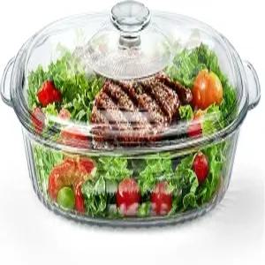 뚜껑이 있는 Reasim 2.8L/3Qt 유리 카세롤 베이킹 접시 대형 타원형 믹싱 볼 식품 용기 오븐 냉동고 및