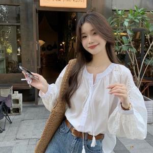 패션고리 여성 라운드 레이스 러블리 블라우스 HQ18