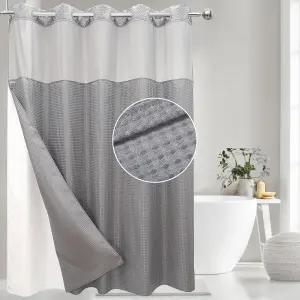 스냅인 패브릭 라이너 세트가 있는 VIUUN 노 훅 와플 위브 샤워 커튼 상단 창문이 보이는 호텔 스타일