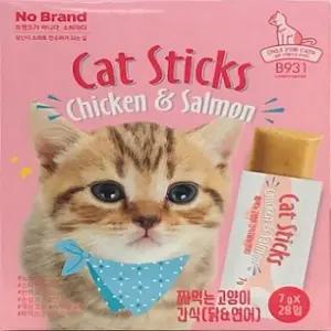 노브랜드 쪄먹는 고양이간식 닭연어 7gX28입 애묘사료 고양이 닭 사료
