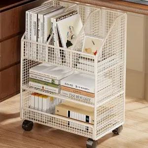 북카트 이동식 철제 3칸 책꽂이 북트롤리 선반 수납함