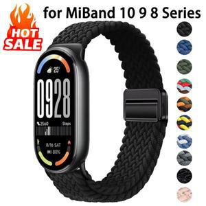 샤오미 미밴드 10 9 8용 마그네틱 스트랩, 통기성 있는 브레이드 루프 팔찌, 펄세이라 코레아스 액세서리