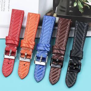 가죽 팔찌 탄소 섬유 그레인 시계 밴드 18mm 오렌지 블랙 브라운 호환 손목 스트랩 세이코