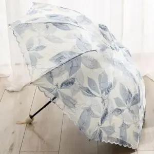 [패션] 플라워 패턴 레이스 자수 양산 여성용 자외선 차단 우산 겸용 접이식