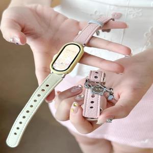 샤오미 밴드 10 9 8 NFC 액세서리 가죽 루프 시계줄 여성용 귀여운