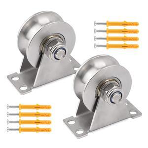 2PCS 그루브 휠 풀리, 304개의 스테인리스 스틸 풀리 블록, 월 마운트 케이블 듀플렉스 베어링, DIY 체육관 장비 슬라이딩 롤링 게이트용 나사, 적재 중량 850파운드(48mm)