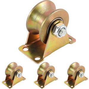 ZOENHOU 4 PCS 2 인치 660 LB 45# 스틸 U 그루브 휠 풀리, 브래킷이 있는 슬라이딩 게이트 롤러, 반전 트랙용 헤비 듀티 강성 캐스터, 롤링 게이트, 산업용 기계, 와이어 로프 레일