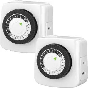 BN-LINK 실내 타이머 플러그 기계식 2개 전기 콘센트 어항 선풍기 LED 조명용 24시간 미니 램프 2팩