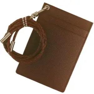 스승의날선물 웍스 목걸이형 천연소가죽 슬림 카드지갑-브라운