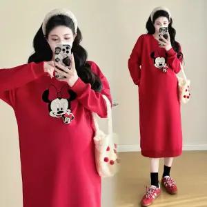 치마 롱 맨투맨기모 빅사이즈 임산부 무릎까지 임부 캐릭터 여성패션 도톰하게 말기 DL4