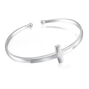 DAOCHONG 스털링 실버 사이드 크로스 뱅글 - 여성 자매 여자친구를 위한 러브 하트 서클이 새겨진 믿음 희망 러브 각인 팔찌 선물