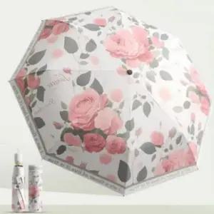 [패션] 꽃무늬 접이식 3단 양우산 암막 양산 우드 손잡이 휴대용 자외선 차단 우산