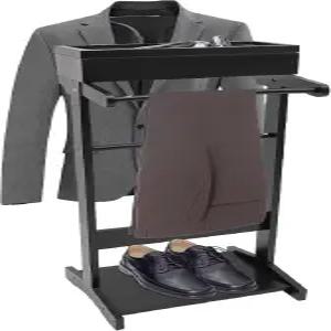 남성과 여성을 위한 의류 발렛 스탠드 홀더 상단 트레이와 수납이 가능한 우드 수트 랙 정장과 코트를 바지