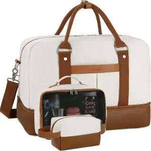 여성용 BOVIP 위켄더백 오버나이트백 대형 캔버스 여행용 더플백 신발 수납공간 포함 토트백 3종 세트