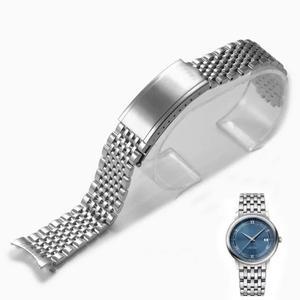 18mm 스테인레스 스틸 곡선 끝 빈티지 구슬 쌀 시계 밴드 실버 스트랩 팔찌 오메가 적합